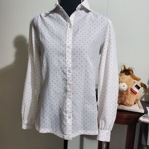 Vintage 90s Polka Dot Button Down Blouse Made in Taiwan Micro Dot Top S
